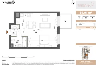 Rzut - Mieszkanie na sprzedaż 1 pokój o powierzchni 39,01 m² - numer 55 w Srebrna 5