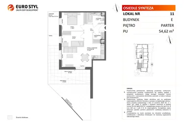 Rzut - Mieszkanie na sprzedaż 3 pokoje o powierzchni 54,62 m² - numer E.11 w Osiedle Synteza etap IV