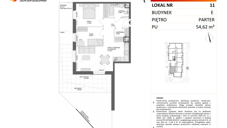 Rzut - Mieszkanie na sprzedaż 3 pokoje o powierzchni 54,62 m² - numer E.11 w Osiedle Synteza etap IV