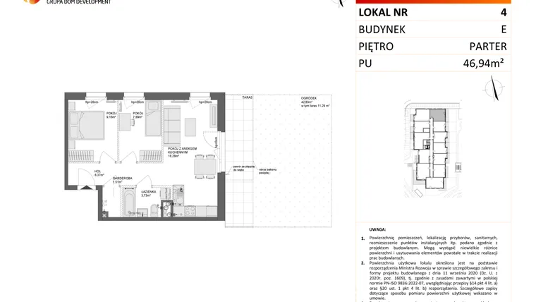 Rzut - Mieszkanie na sprzedaż 3 pokoje o powierzchni 47,5 m² - numer E.4 w Osiedle Synteza etap IV