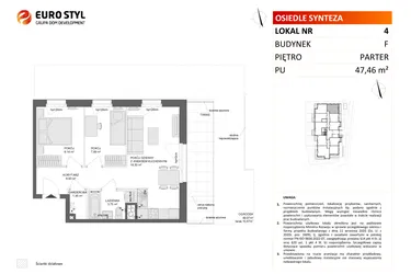 Rzut - Mieszkanie na sprzedaż 3 pokoje o powierzchni 47,46 m² - numer F.4 w Osiedle Synteza etap IV