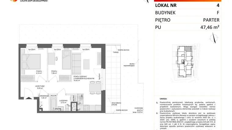 Rzut - Mieszkanie na sprzedaż 3 pokoje o powierzchni 47,46 m² - numer F.4 w Osiedle Synteza etap IV