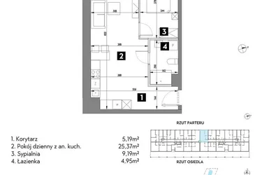 Rzut - Mieszkanie na sprzedaż 2 pokoje o powierzchni 44,66 m² - numer A2/0/5 w Metr Kwadrat
