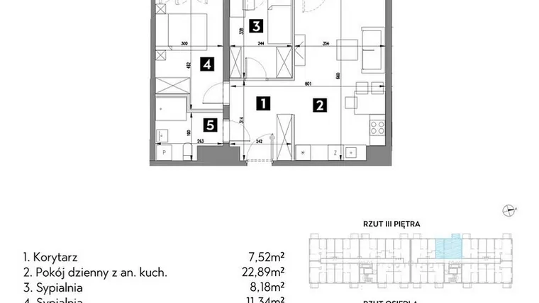Rzut - Mieszkanie na sprzedaż 3 pokoje o powierzchni 55,06 m² - numer A2/3/6 w Metr Kwadrat