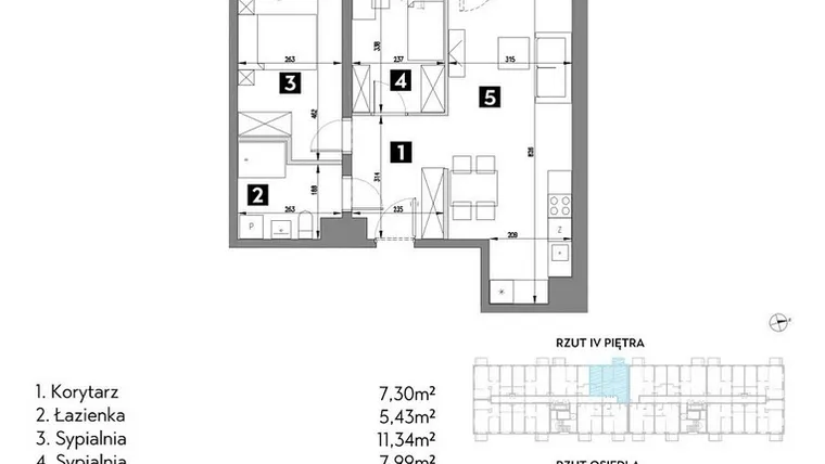Rzut - Mieszkanie na sprzedaż 3 pokoje o powierzchni 56,04 m² - numer A1/4/8 w Metr Kwadrat