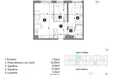 Rzut - Mieszkanie na sprzedaż 3 pokoje o powierzchni 55,1 m² - numer A1/4/7 w Metr Kwadrat