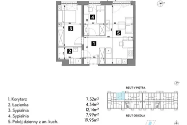 Rzut - Mieszkanie na sprzedaż 3 pokoje o powierzchni 51,98 m² - numer A1/5/6 w Metr Kwadrat