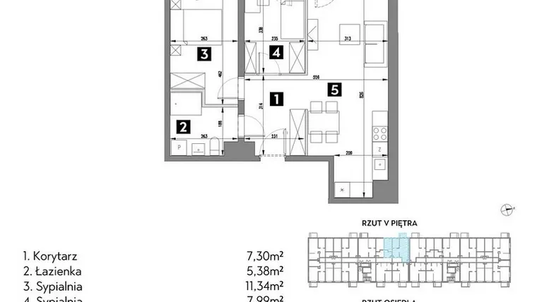Rzut - Mieszkanie na sprzedaż 3 pokoje o powierzchni 55,86 m² - numer A1/5/8 w Metr Kwadrat