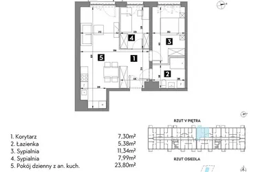 Rzut - Mieszkanie na sprzedaż 3 pokoje o powierzchni 55,7 m² - numer A2/5/5 w Metr Kwadrat