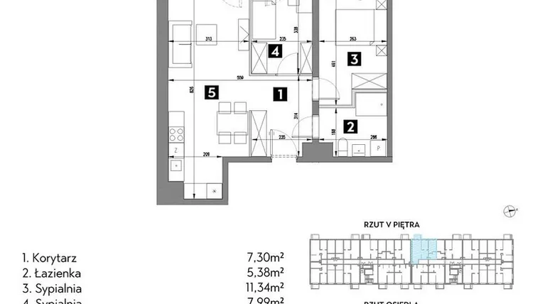 Rzut - Mieszkanie na sprzedaż 3 pokoje o powierzchni 55,7 m² - numer A2/5/5 w Metr Kwadrat