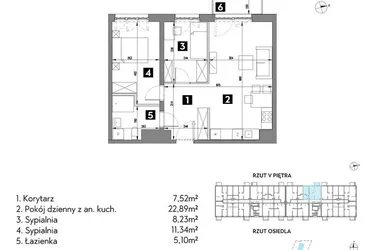 Rzut - Mieszkanie na sprzedaż 3 pokoje o powierzchni 54,99 m² - numer A2/5/6 w Metr Kwadrat