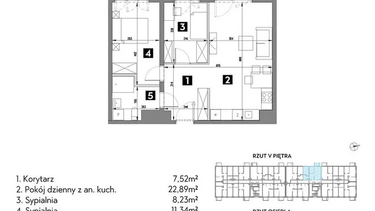 Rzut - Mieszkanie na sprzedaż 3 pokoje o powierzchni 54,99 m² - numer A2/5/6 w Metr Kwadrat