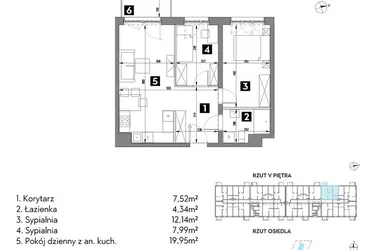 Rzut - Mieszkanie na sprzedaż 3 pokoje o powierzchni 51,78 m² - numer A2/5/7 w Metr Kwadrat