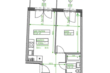 Rzut - Mieszkanie na sprzedaż 1 pokój o powierzchni 36,97 m² - numer B.II.5 w Osiedle Opolska