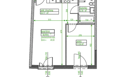Rzut - Mieszkanie na sprzedaż 2 pokoje o powierzchni 38,93 m² - numer B.II.6 w Osiedle Opolska