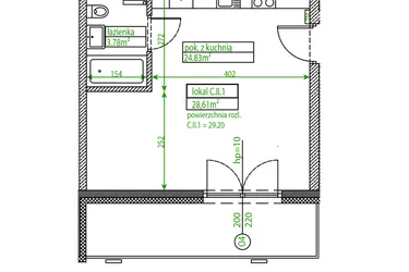 Rzut - Mieszkanie na sprzedaż 1 pokój o powierzchni 28,56 m² - numer C.II.1 w Osiedle Opolska
