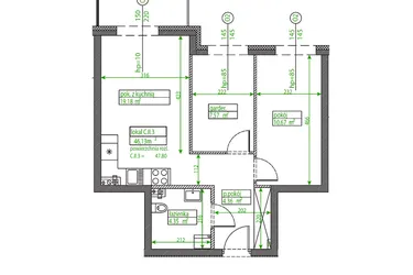 Rzut - Mieszkanie na sprzedaż 2 pokoje o powierzchni 46,06 m² - numer C.II.3 w Osiedle Opolska