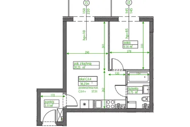 Rzut - Mieszkanie na sprzedaż 1 pokój o powierzchni 36,16 m² - numer C.II.4 w Osiedle Opolska