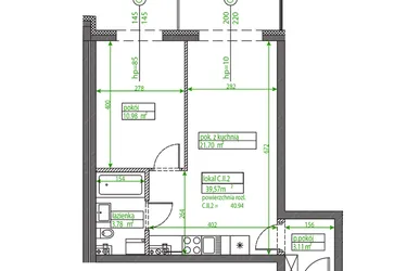 Rzut - Mieszkanie na sprzedaż 2 pokoje o powierzchni 39,42 m² - numer C.II.2 w Osiedle Opolska