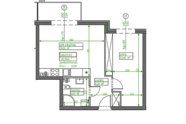 Rzut - Mieszkanie na sprzedaż 2 pokoje o powierzchni 40,72 m² - numer D.II.2 w Osiedle Opolska