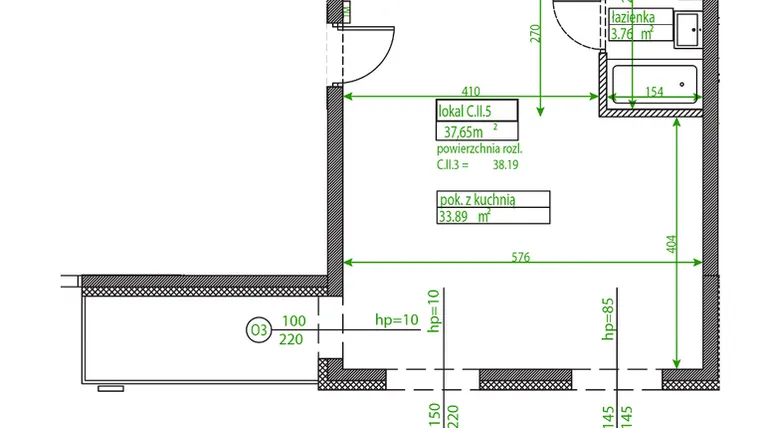 Rzut - Mieszkanie na sprzedaż 1 pokój o powierzchni 37,01 m² - numer C.II.5 w Osiedle Opolska