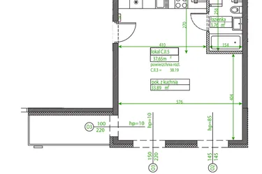 Rzut - Mieszkanie na sprzedaż 1 pokój o powierzchni 37,01 m² - numer C.II.5 w Osiedle Opolska
