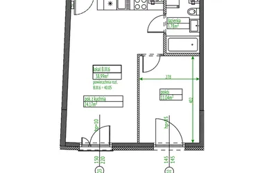 Rzut - Mieszkanie na sprzedaż 2 pokoje o powierzchni 38,99 m² - numer B.III.6 w Osiedle Opolska