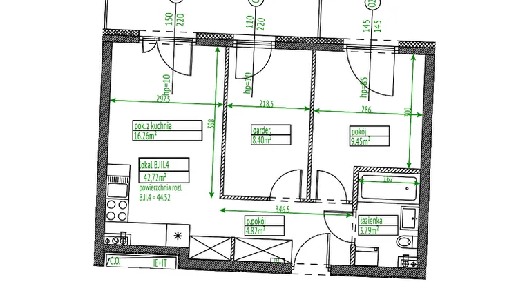 Rzut - Mieszkanie na sprzedaż 2 pokoje o powierzchni 42,72 m² - numer B.III.4 w Osiedle Opolska
