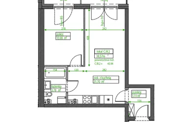 Rzut - Mieszkanie na sprzedaż 2 pokoje o powierzchni 39,57 m² - numer C.III.2 w Osiedle Opolska