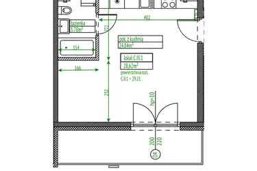 Rzut - Mieszkanie na sprzedaż 1 pokój o powierzchni 28,62 m² - numer C.III.1 w Osiedle Opolska