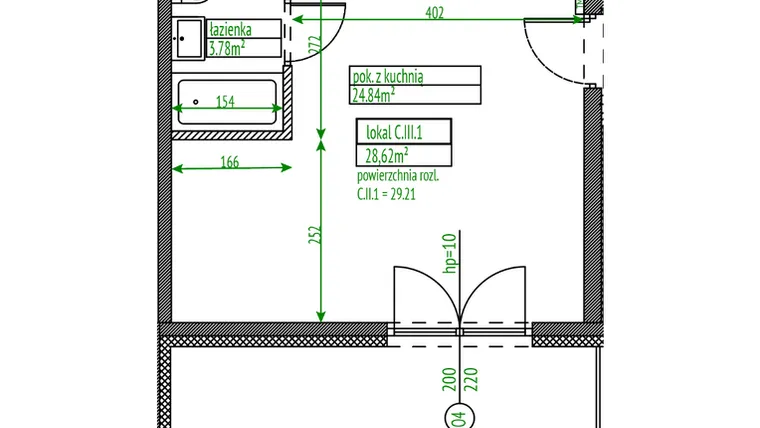 Rzut - Mieszkanie na sprzedaż 1 pokój o powierzchni 28,62 m² - numer C.III.1 w Osiedle Opolska