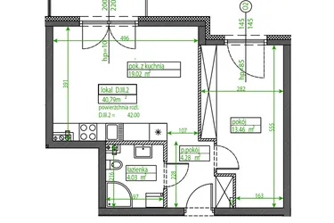 Rzut - Mieszkanie na sprzedaż 2 pokoje o powierzchni 40,79 m² - numer D.III.2 w Osiedle Opolska
