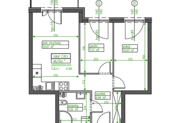 Rzut - Mieszkanie na sprzedaż 2 pokoje o powierzchni 46,15 m² - numer C.III.3 w Osiedle Opolska
