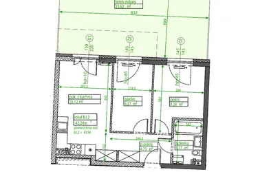 Rzut - Mieszkanie na sprzedaż 2 pokoje o powierzchni 42,16 m² - numer B.I.2 w Osiedle Opolska
