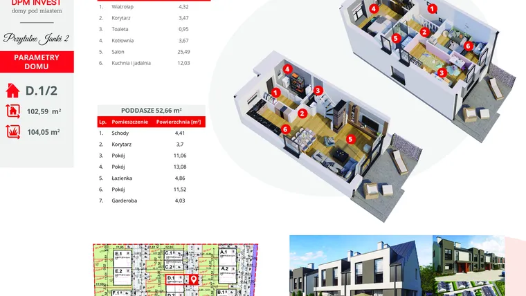 Rzut - Dom na sprzedaż 4 pokoje o powierzchni 102,5 m² - numer D.1/2 w Osiedle Przytulne Janki II etap 2