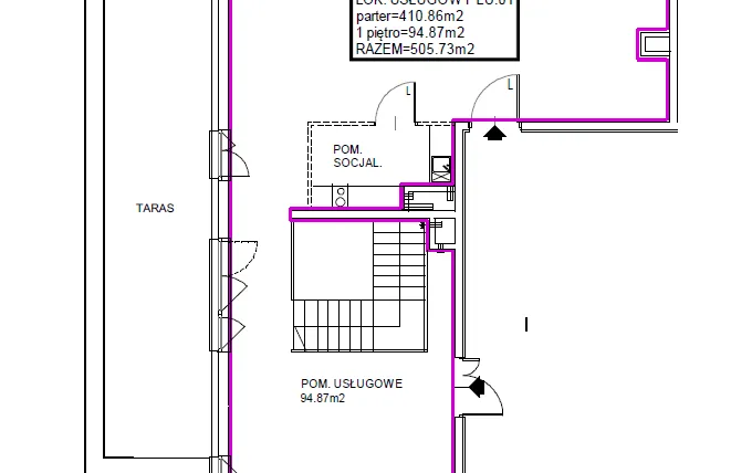 Rzut - Lokal użytkowy na sprzedaż 1 pokój o powierzchni 505,73 m² - numer F/U1 w Grzegórzecka 77