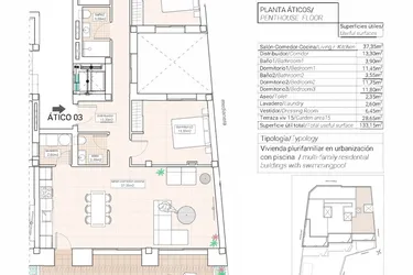 Rzut - Mieszkanie na sprzedaż 3 pokoje o powierzchni 126,58 m² - numer 3 w Mieszkania w Hondón de las Nieves - 65879943