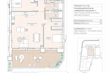 Rzut - Mieszkanie na sprzedaż 3 pokoje o powierzchni 127,32 m² - numer 2.2 w Mieszkania w Hondón de las Nieves - 65879943