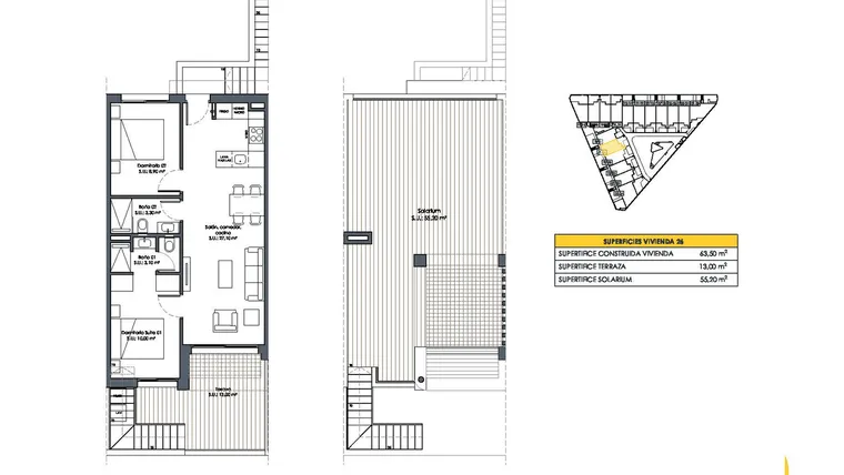 Rzut - Dom na sprzedaż 2 pokoje o powierzchni 63,5 m² - numer 26 w Domy w San Fulgencio - 46495750