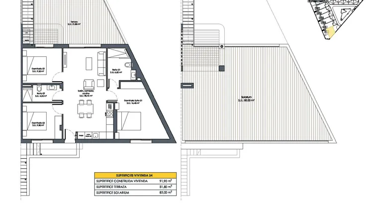 Rzut - Dom na sprzedaż 3 pokoje o powierzchni 91,9 m² - numer 34 w Domy w San Fulgencio - 46495750