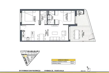 Rzut - Dom na sprzedaż 2 pokoje o powierzchni 63,5 m² - numer 23 w Domy w San Fulgencio - 46495750
