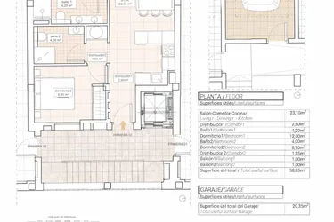 Rzut - Mieszkanie na sprzedaż 2 pokoje o powierzchni 66,25 m² - numer 2.1 w Mieszkania w Hondón de las Nieves - 33400272