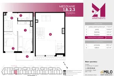 Rzut - Mieszkanie na sprzedaż 3 pokoje o powierzchni 80,83 m² - numer 1.B.2.3 w 2M Apartments etap IV