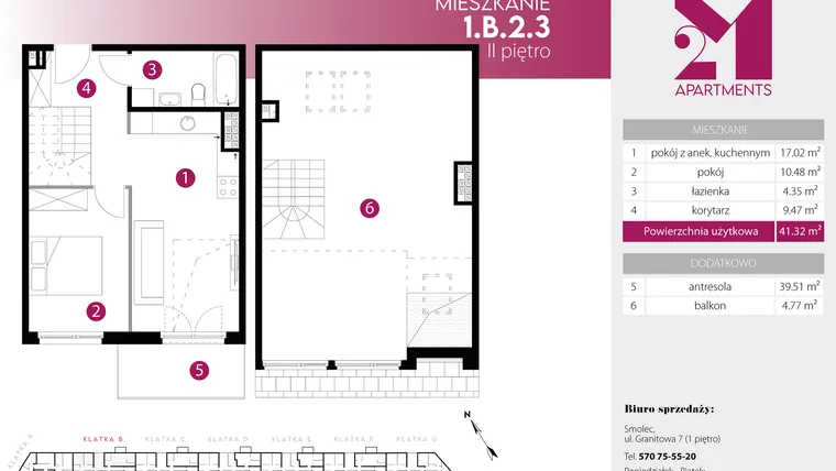 Rzut - Mieszkanie na sprzedaż 3 pokoje o powierzchni 80,83 m² - numer 1.B.2.3 w 2M Apartments etap IV