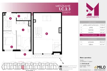 Rzut - Mieszkanie na sprzedaż 3 pokoje o powierzchni 80,85 m² - numer 1.C.2.3 w 2M Apartments etap IV