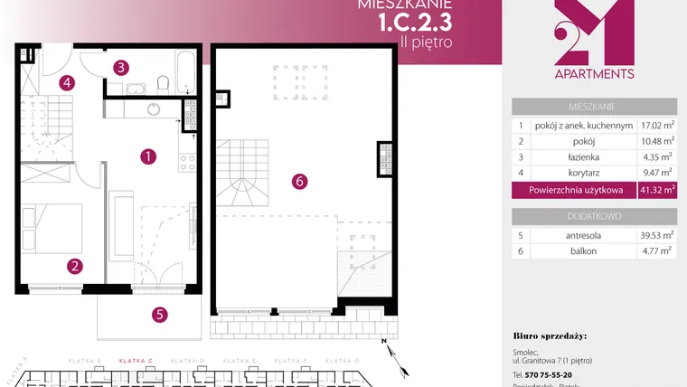Rzut - Mieszkanie na sprzedaż 3 pokoje o powierzchni 80,85 m² - numer 1.C.2.3 w 2M Apartments etap IV