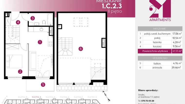 Rzut - Mieszkanie na sprzedaż 3 pokoje o powierzchni 81,01 m² - numer 1.C.2.3 w 2M Apartments etap IV