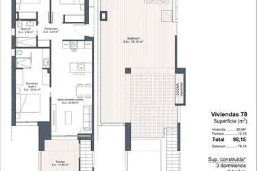 Rzut - Dom na sprzedaż 3 pokoje o powierzchni 98,15 m² - numer 1-78 w Domy w Ciudad Quesada - 18228363