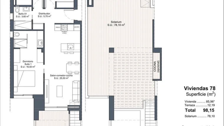 Rzut - Dom na sprzedaż 3 pokoje o powierzchni 98,15 m² - numer 1-78 w Domy w Ciudad Quesada - 18228363