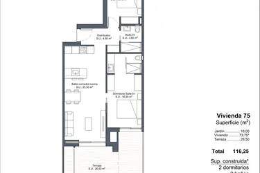 Rzut - Dom na sprzedaż 2 pokoje o powierzchni 116,25 m² - numer 0-75 w Domy w Ciudad Quesada - 18228363